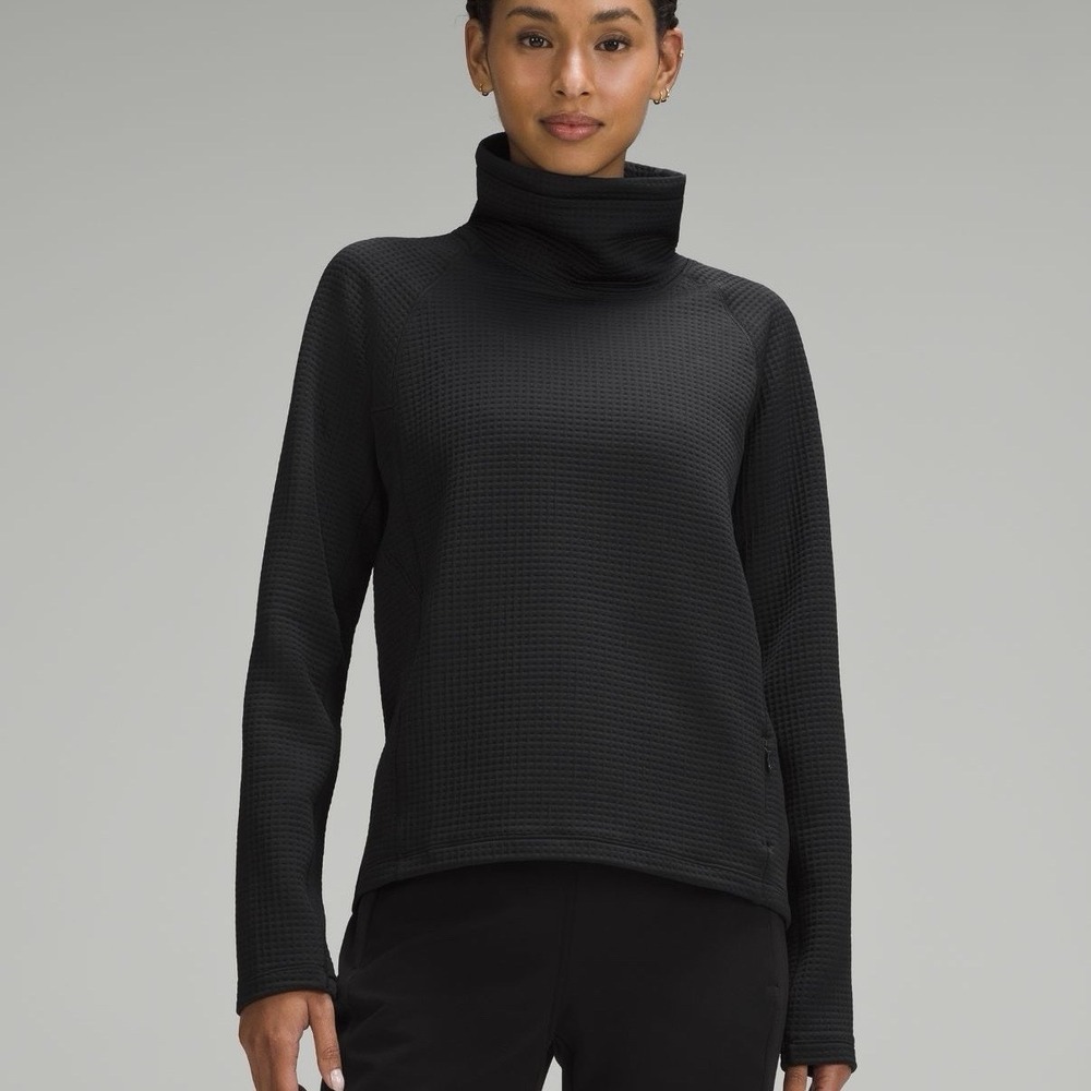 Lululemon Waffle-Knit Funnel-Neck Long Sleeve Shirt Black 12 LW3HFRS NWT